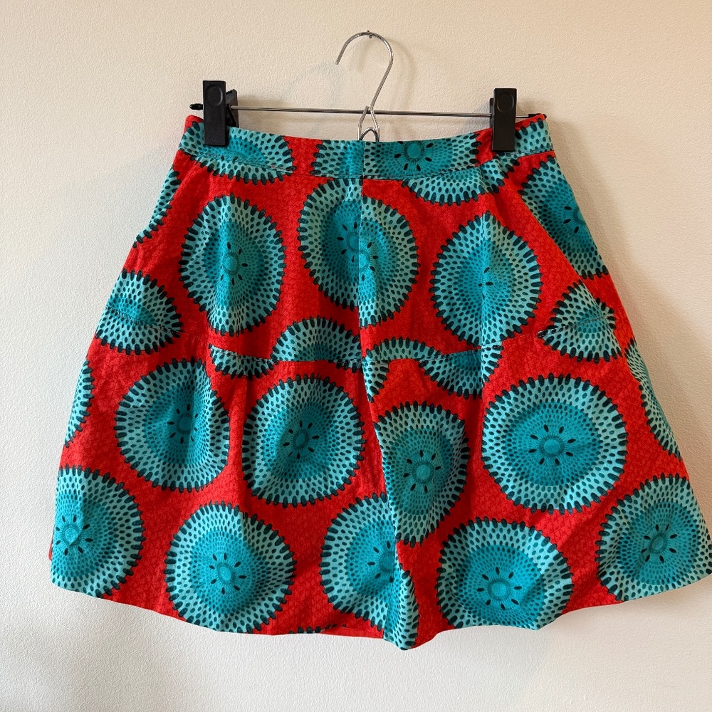 Yoana Baraschi batik ethnic print orange and blue skirt, size 6